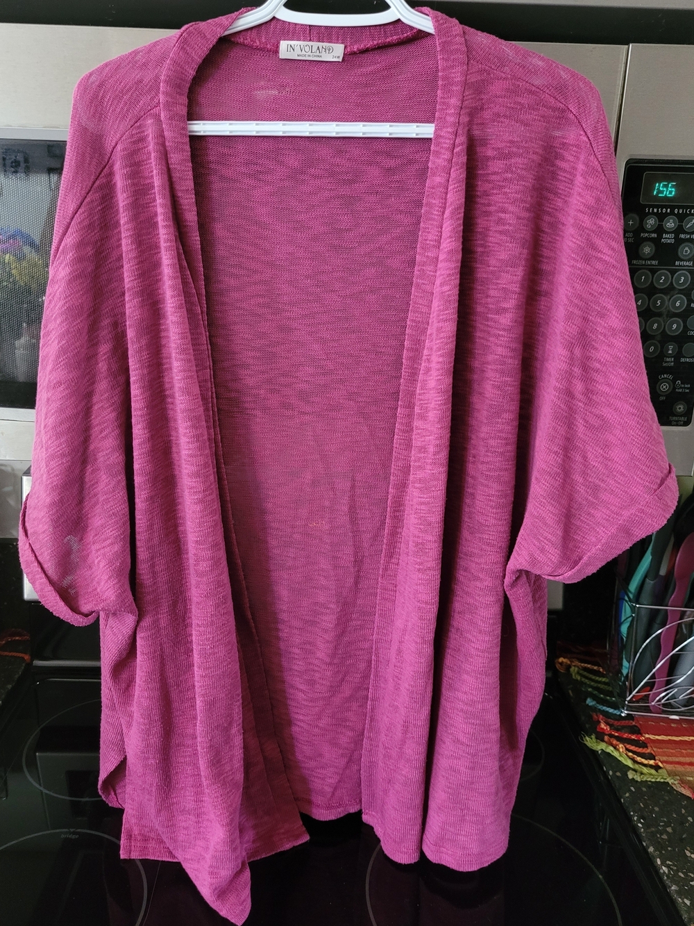 IN VOLAND Fuchsia Open-Front Knit Cardigan